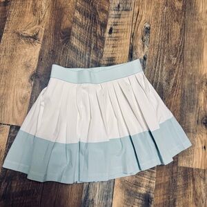 Athleta White and Light Blue Pleated Mini Skort